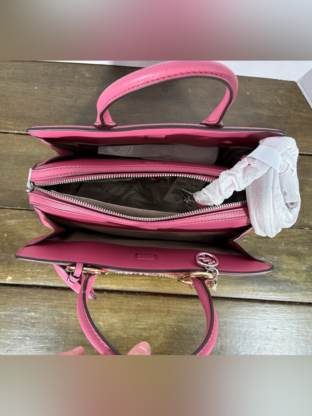 NWT Michael Kors Laila Leather Medium Satchel Handbag in Rosewood Pink - Picture 14 of 14